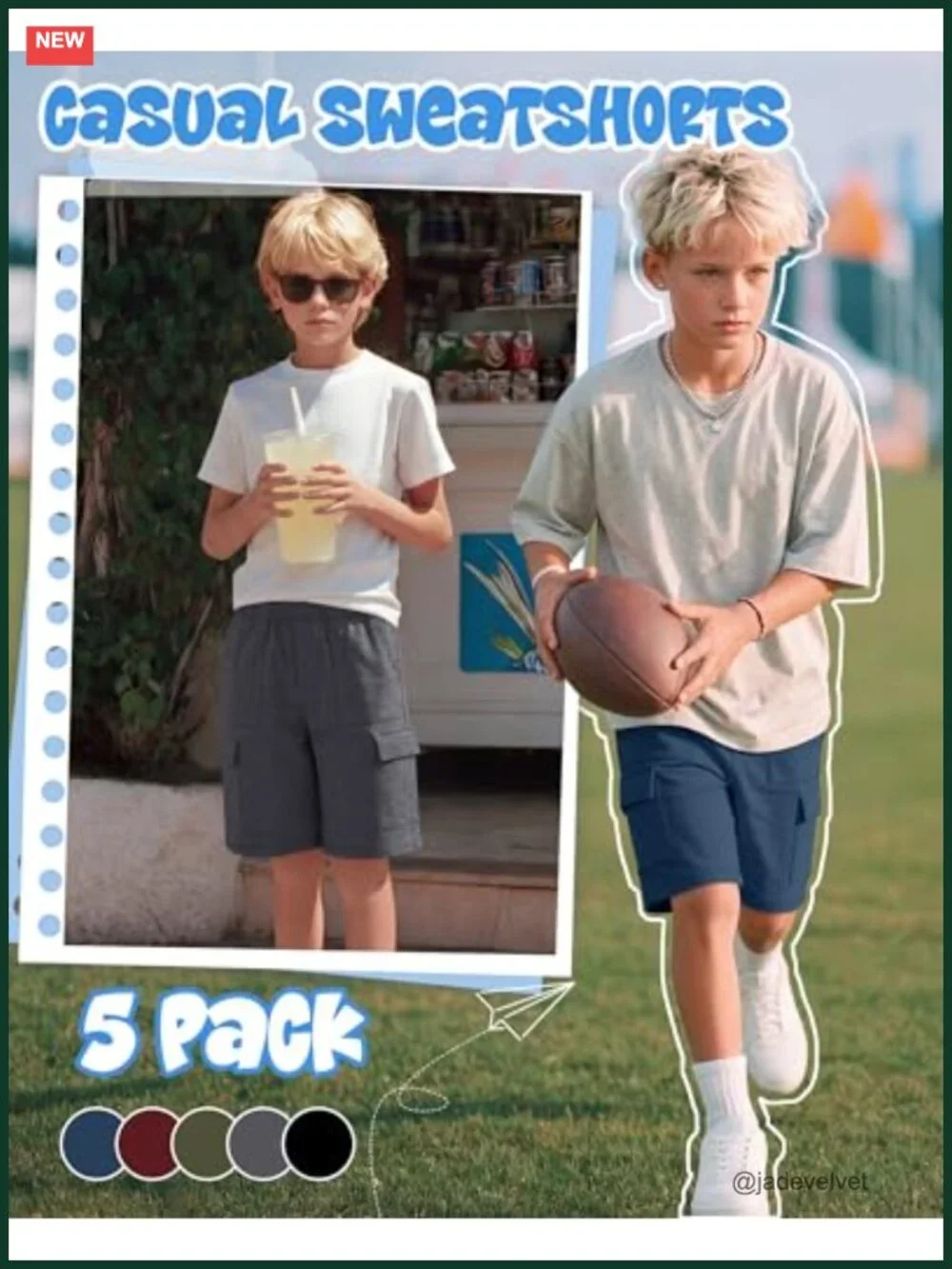 5 Pack Boys Cargo Shorts Elastic Waist Pull On Athletic Sweat Shorts with